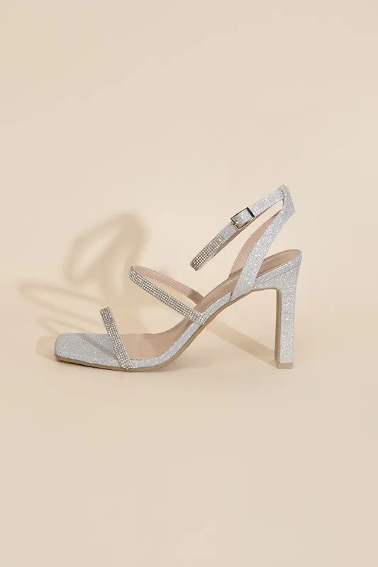 Silver Rhinestone 4" Block Heels