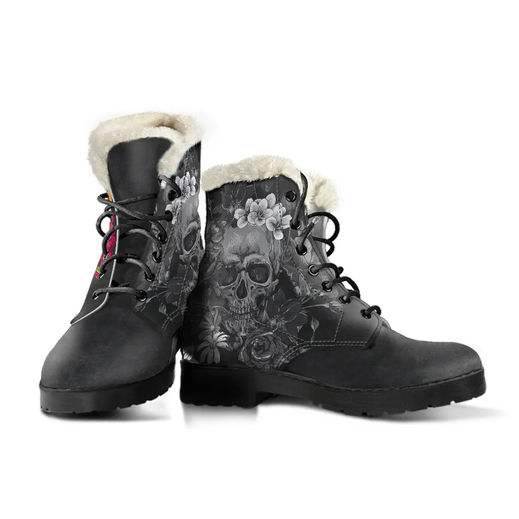 Skull and Roses Fur Boots