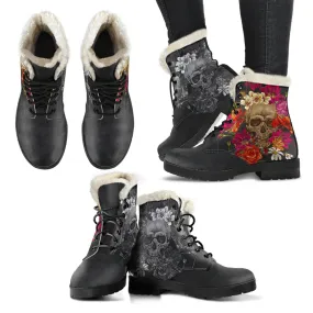 Skull and Roses Fur Boots