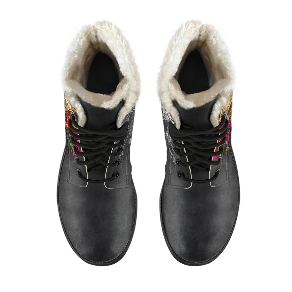 Skull and Roses Fur Boots