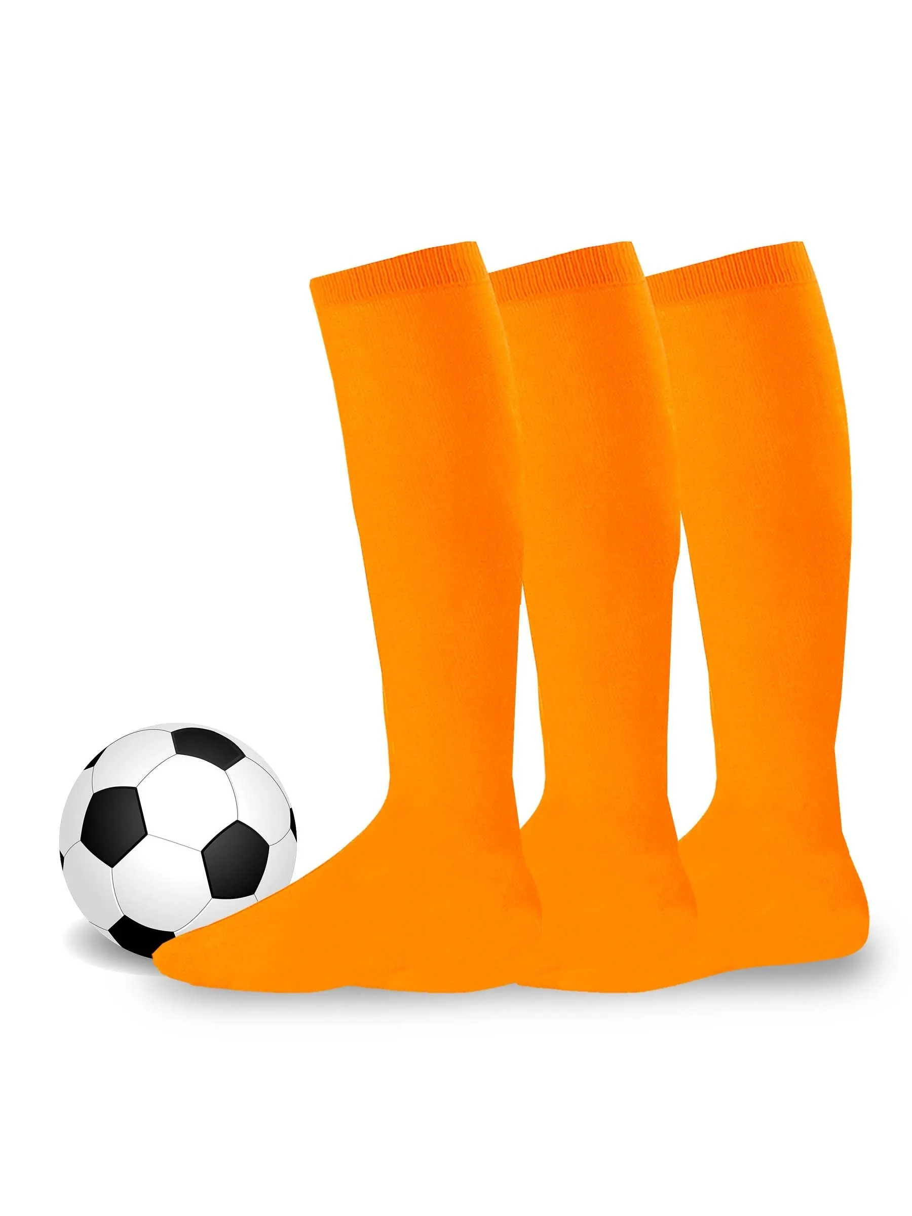 TeeHee Socks Unisex Soccer Acrylic Over The Knee High Orange 3-Pack (50081)