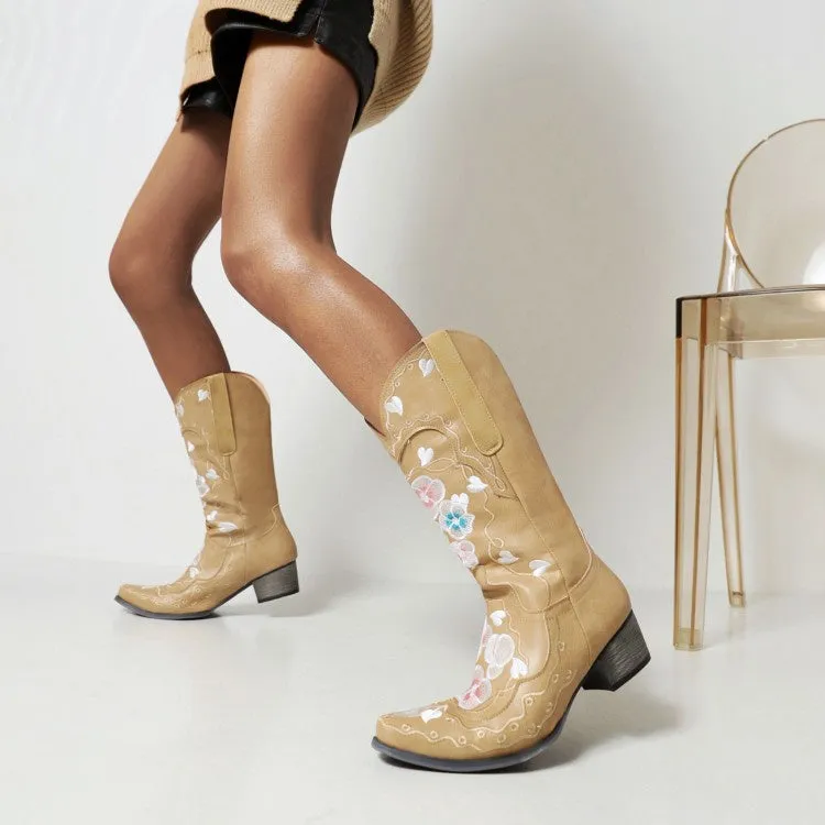 Women Floral Printed Mid Calf Boots