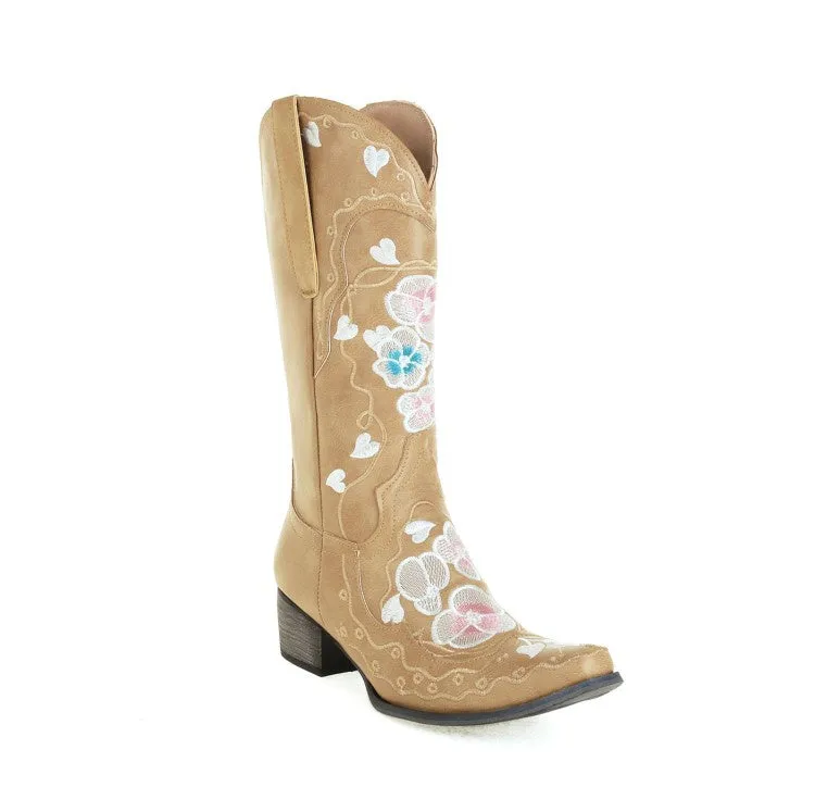 Women Floral Printed Mid Calf Boots